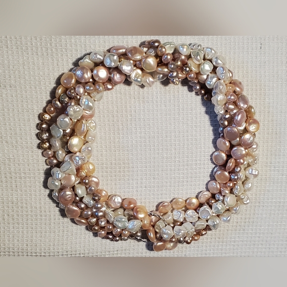 Peachy Pink Coin Freshwater Pearl Opera Length Necklce - Picture 8 of 9